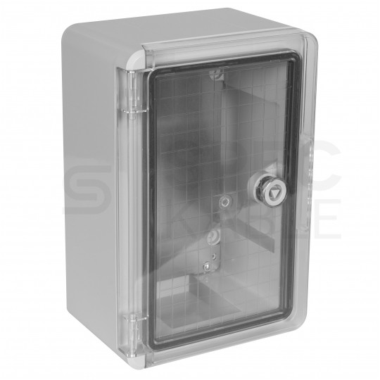Obudowa plastikowa skrzynka hermetyczna, drzwi transparentne ABS 300x200x130mm IP65 NEKU