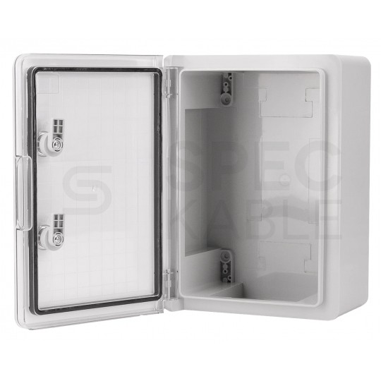 Obudowa plastikowa skrzynka hermetyczna, drzwi transparentne ABS 350x250x150mm IP65