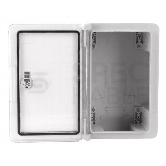Obudowa plastikowa skrzynka hermetyczna, drzwin transparentne ABS 300x200x130mm IP65
