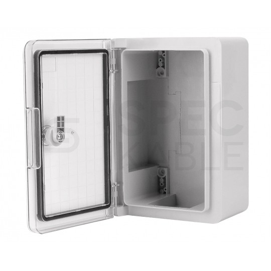 Obudowa plastikowa skrzynka hermetyczna, drzwin transparentne ABS 300x200x130mm IP65