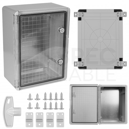 Obudowa plastikowa skrzynka hermetyczna, drzwin transparentne ABS 300x400x170mm IP65 NEKU