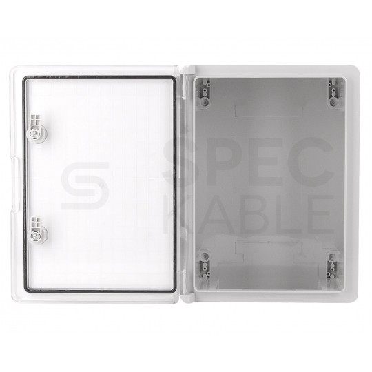 Obudowa plastikowa skrzynka hermetyczna, drzwin transparentne ABS 400x300x170mm IP65