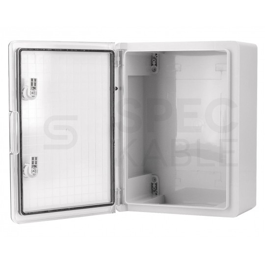 Obudowa plastikowa skrzynka hermetyczna, drzwin transparentne ABS 400x300x170mm IP65