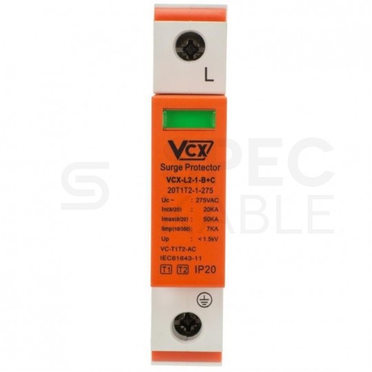 Ogranicznik przepięć SPD 1-fazowy B+C (Typ 1+2) 1P 7kA + 20kA/50kA VCX