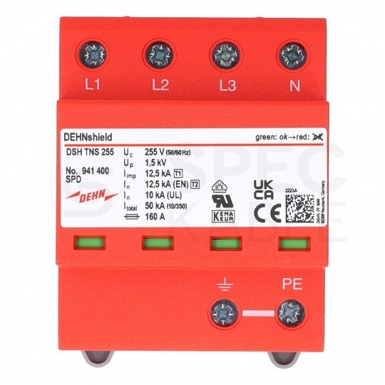 Ogranicznik przepięć SPD 3-fazowy B+C (Typ 1+2) 4P 12,5kA + 12,5/50kA warystorowo-iskiernikowy DEHN SHIELD