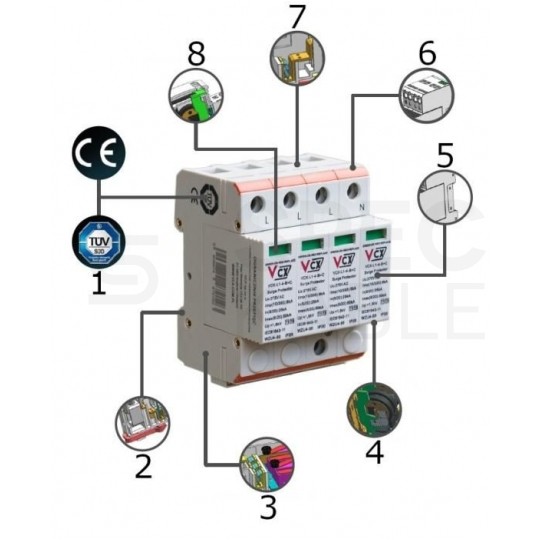 Ogranicznik przepięć SPD 3-fazowy B+C (Typ 1+2) 4P 8kA + 25kA/50kA iskiernikowy VCX Professional
