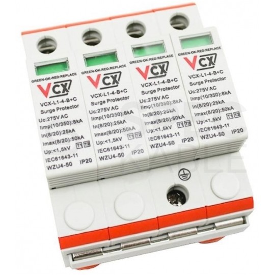 Ogranicznik przepięć SPD 3-fazowy B+C (Typ 1+2) 4P 8kA + 25kA/50kA VCX Professional