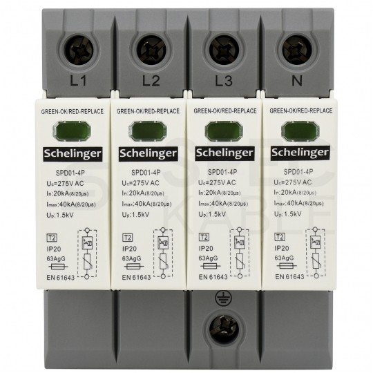 Ogranicznik przepięć SPD 3-fazowy C (Typ 2) 4P 20kA 20kA Schelinger