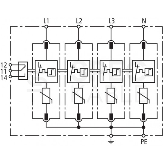 Ogranicznik przepięć SPD 3-fazowy C (Typ 2) 4P 20kA/40kA FM ( bezpotencjałowy zestyk przełączny ) warystorowo-iskiernikowy DEHN GUARD