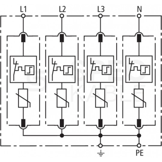 Ogranicznik przepięć SPD 3-fazowy C (Typ 2) 4P 20kA/40kA warystorowo-iskiernikowy DEHN GUARD