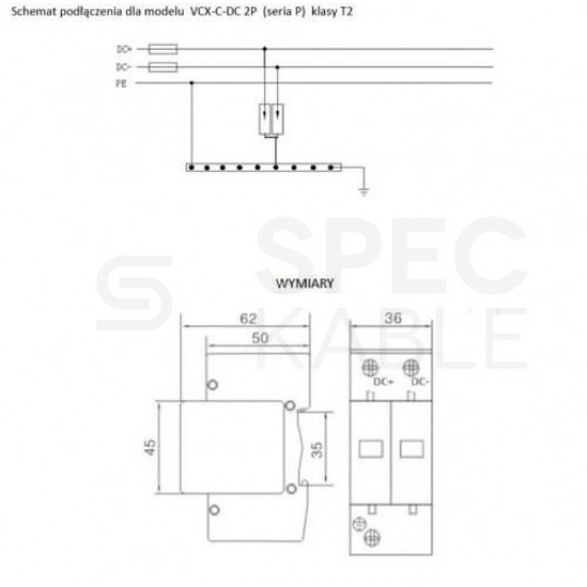 Ogranicznik przepięć SPD DC 1000V C (Typ 2) 2P 20kA/40kA fotowoltaiczny VCX Professional