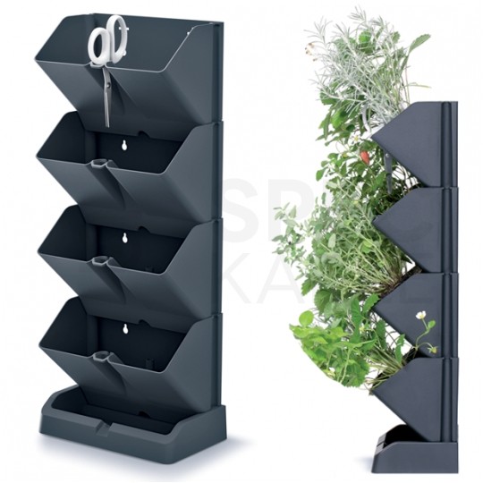 Ogród wertykalny, doniczka modułowa na zioła antracytowa Mini Cascade 114x195x475mm Prosperplast