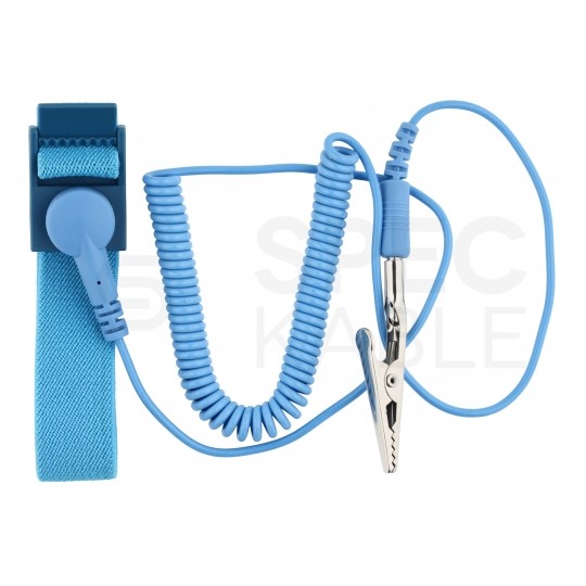 Opaska antystatyczna na rękę uziemiająca ESD klips banan + krokodylek, przewód spiralny 1,8m SPEC KABLE ZD-152