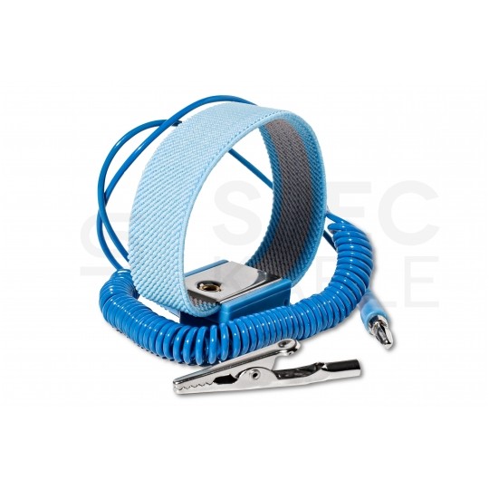 Opaska antystatyczna na rękę uziemiająca ESD klips banan + krokodylek, przewód spiralny 1,8m TALVICO ZD-152