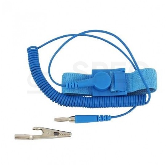 Opaska antystatyczna na rękę uziemiająca ESD klips banan + krokodylek, przewód spiralny 1,8m TALVICO ZD-152