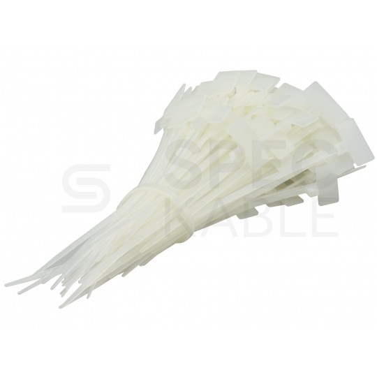 Opaski zaciskowe identyfikacyjne 3,2x215mm z tabliczką opisową 25x15mm białe 100szt. DANTOM