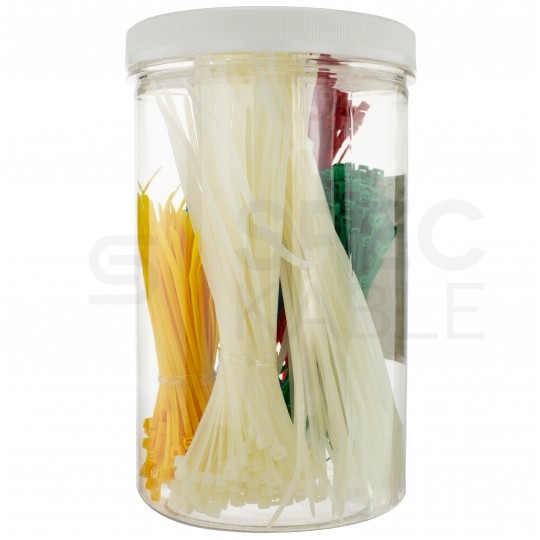 Opaski zaciskowe kablowe 2,5x100mm MIX kolorów 400szt. + 2,5x150mm białe 100szt. + 3,6x180mm białe 50szt.