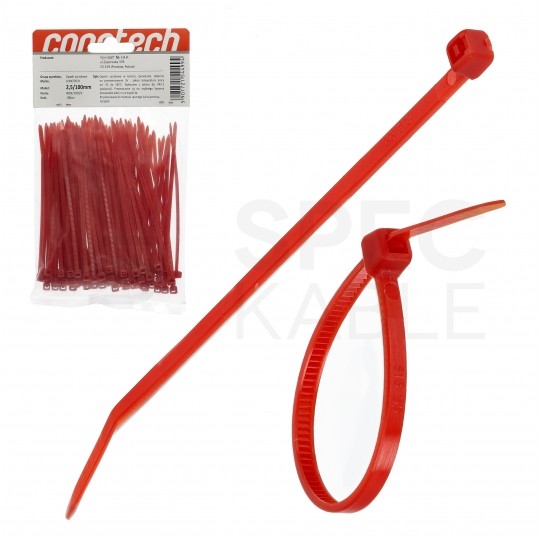 Opaski zaciskowe kablowe UV 2,5x100mm czerwone 100szt.