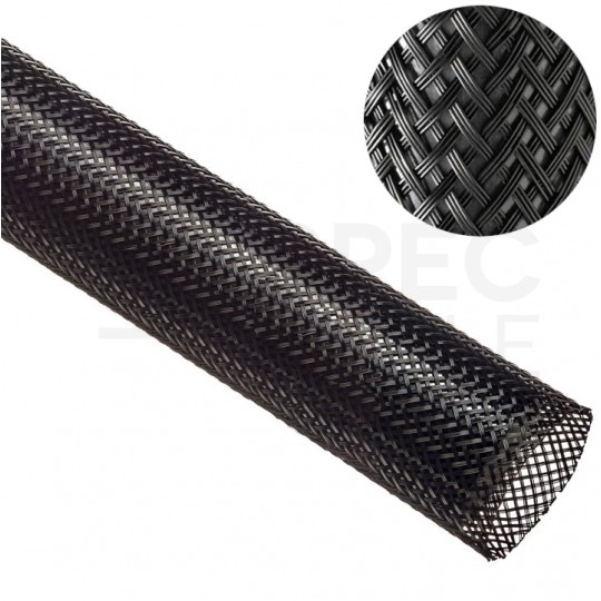 Oplot kablowy poliestrowy Flexo Pet 25mm czarny pleciony bezhalogenowy TECHFLEX