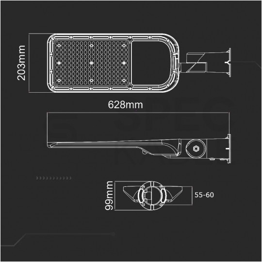 Oprawa, lampa uliczna LED SMD 150W 17220lm 6500K IP65 szara z regulowanym uchwytem barwa CW biała zimna V-TAC SAMSUNG VT-169ST-N 5 LAT GWARANCJI
