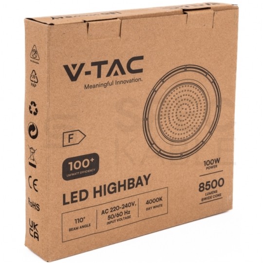 Oprawa przemysłowa LED SMD 100W 8500lm 6500K IP65 czarna barwa CW biała zimna IK05 HighBay V-TAC VT-90101 2 LAT GWARANCJI