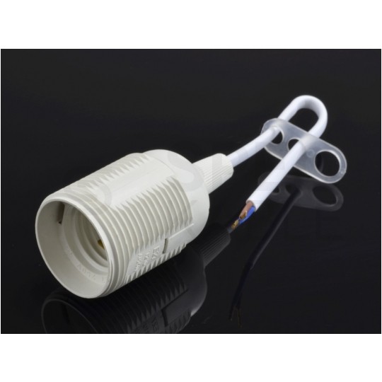Oprawa żarówki gwint E27 plastikowa biała 250V 4A dł. 61mm śr. 41mm z przewodem 150mm PAWBOL