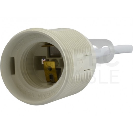 Oprawa żarówki gwint E27 plastikowa biała 250V 4A dł. 61mm śr. 41mm z przewodem 150mm PAWBOL