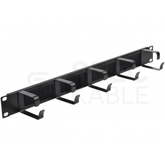 Organizator kabli RACK 19" 1U metalowy czarny NEKU z uchwytami i przepustami szczotkowymi