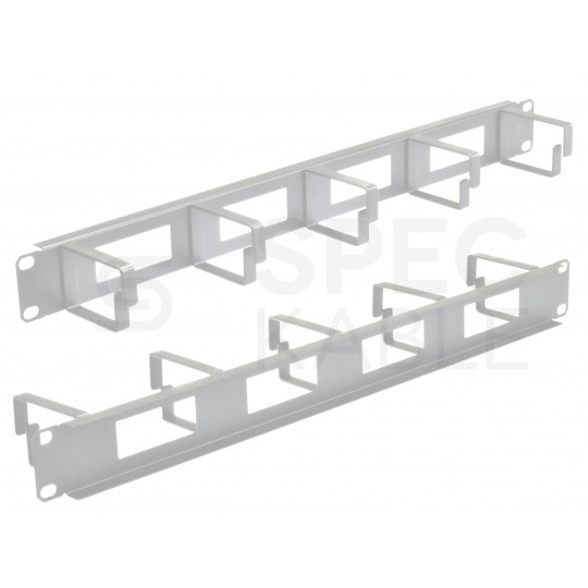 Organizator kabli RACK 19" 1U metalowy szary z 5 uchwytami i przepustami