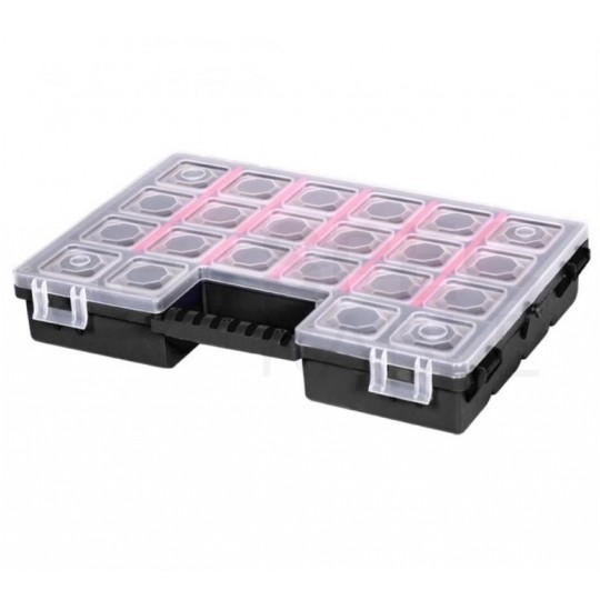 Organizer narzędziowy z regulowanymi pojemnikami i transparentną pokrywą Tandem B300 284x182x50mm czarny