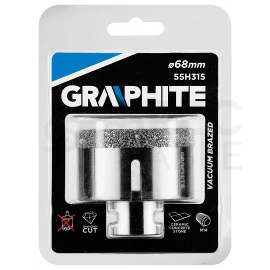 Otwornica Diamentowa Koronka 68mm z gwintem M14 do gresu, kamienia, płytek, cegły, szkła itp. GRAPHITE 55H315