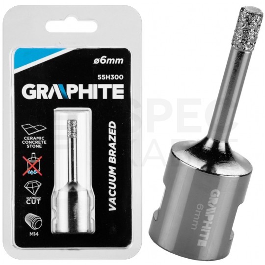 Otwornica Diamentowa Koronka 6mm z gwintem M14 do gresu, kamienia, płytek, ceramiki itp. GRAPHITE 55H300