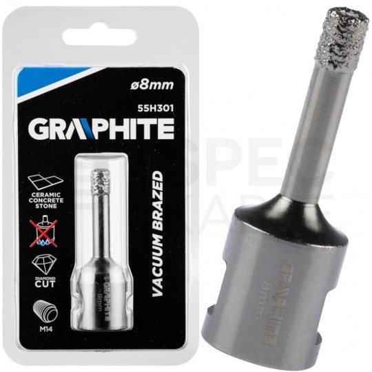 Otwornica Diamentowa Koronka 8mm z gwintem M14 do gresu, kamienia, płytek, ceramiki itp. GRAPHITE 55H301