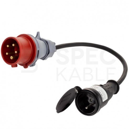 OUTLET Adapter siłowy wtyk [5p] 16A / gniazdo [2P+Z] 16A 230V IP44 na kablu OW 3x1,5mm2 0,5m
