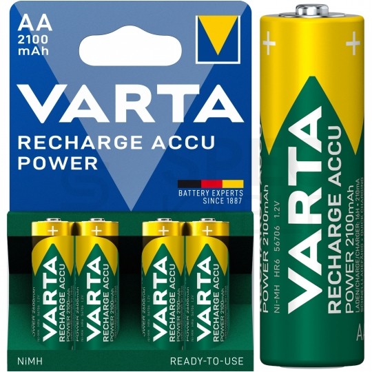 OUTLET Akumulator Ni-MH R6 AA 2100mAh 1,2V Ready to Use ( R2U ) Varta Recharge Accu Power BLISTER 4szt.
