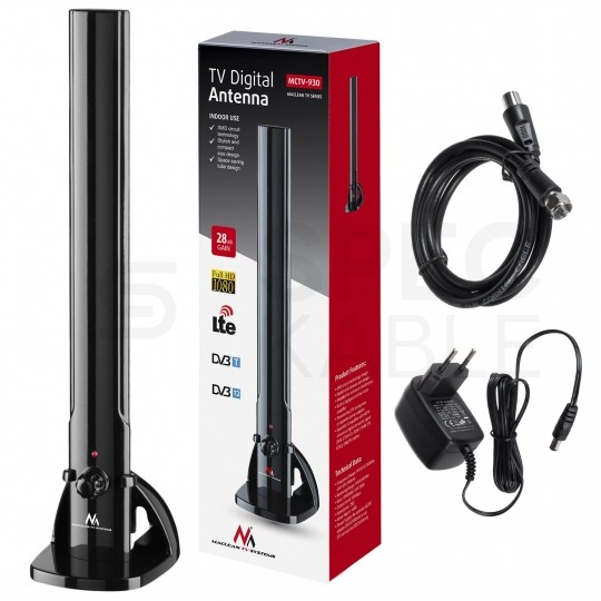 OUTLET Antena pokojowa DVB-T VHF/UHF/FM 100dBuV MCTV-930 ze wzmacniaczem, zasilaczem i filtrem LTE