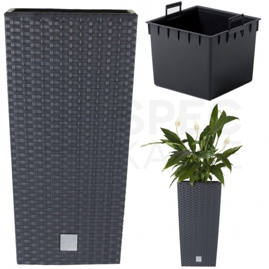OUTLET Doniczka Rato Square, donica antracytowa z wkładem 49L 325x325x610mm Prosperplast
