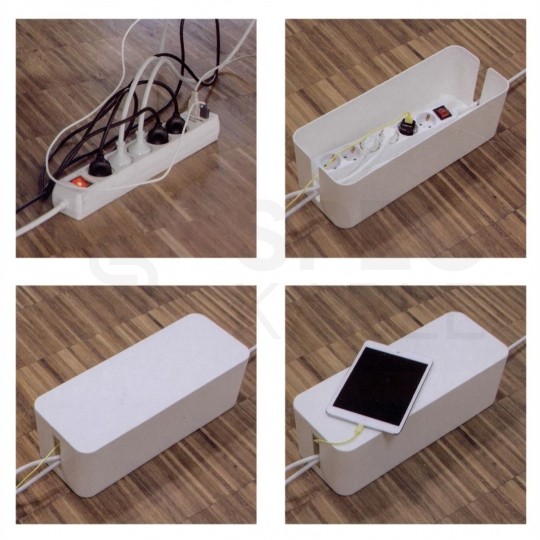 OUTLET Duży organizer pojemnik na kable, listwy, ładowarki 407 x 157 x 133.5 mm CABLE BOX biały