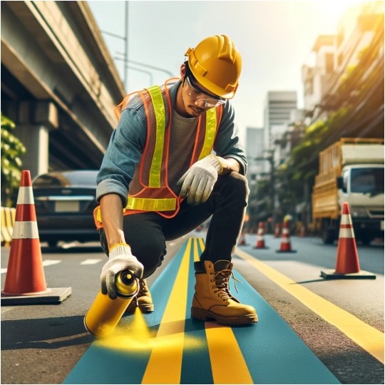 OUTLET Farba do malowania linii, znakowania jezdni czerwona 500ml spray AMPERE TRAFFIC PAINT