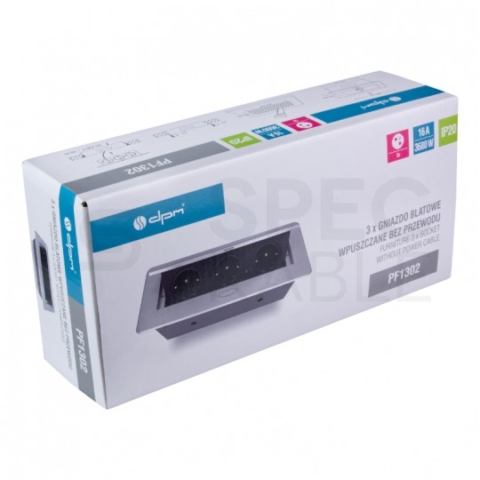 OUTLET Gniazda wpuszczane w blat 3x2P+Z srebrne