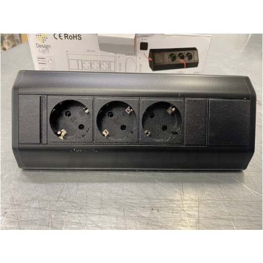 OUTLET Gniazdo meblowe narożne CORNER BOX czarne potrójne 3x [2P+Z] Schuko 16A z przewodem 1,8m