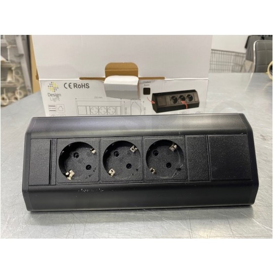 OUTLET Gniazdo meblowe narożne CORNER BOX czarne potrójne 3x [2P+Z] Schuko 16A z przewodem 1,8m