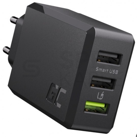 OUTLET Green Cell Ładowarka sieciowa 3x USB A [1x Ultra Charge 18W (12V / 1,5A) + 2x Smart Charge 12W (5V / 2,4A)] 30W czarna