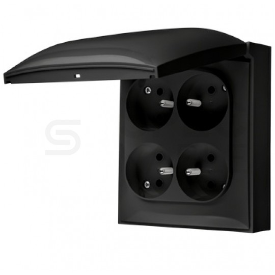 OUTLET KONTAKT-SIMON Aquaclick Gniazdo poczwórne 2P+Z czarne matowe z klapką w kolorze czarnym IP44 16A