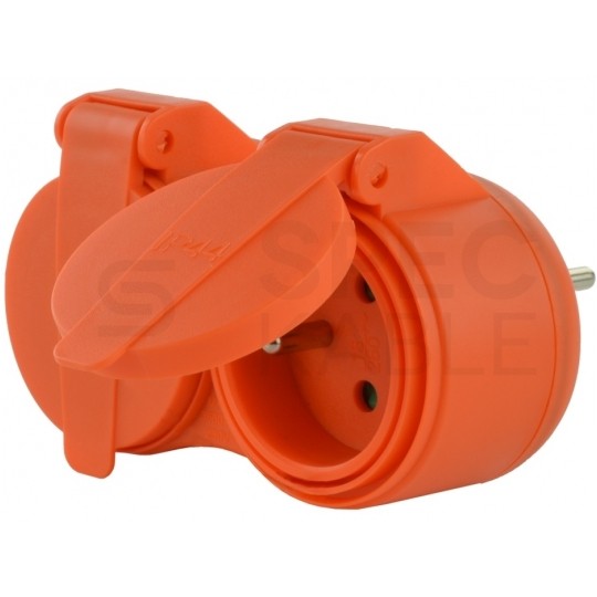 OUTLET Rozgałęźnik sieciowy na 2 gniazda [2P+Z] 230V 16A pomarańczowy IP44 ECO