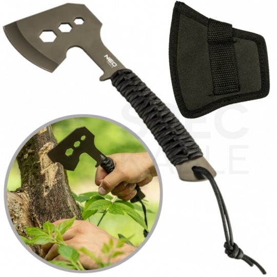 OUTLET Siekiera ze stali nierdzewnej (rękojeść lina paracord) 260/80mm+ etui NEO 63-118