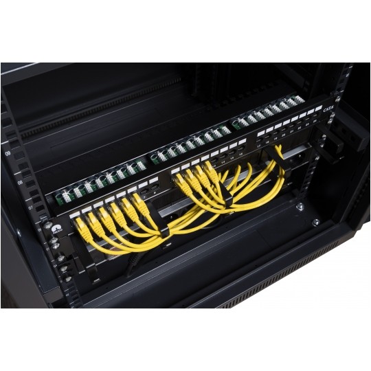 OUTLET Szafa stojąca RACK 19" 42U 600x1000mm drzwi szklane czarna NEKU FLR + wyposażenie