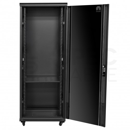 OUTLET Szafa stojąca RACK 19" 42U 600x1000mm drzwi szklane czarna NEKU FLR + wyposażenie