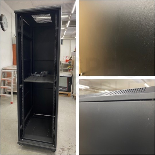 OUTLET Szafa stojąca RACK 19" 42U 600x1000mm drzwi szklane czarna NEKU FLR + wyposażenie