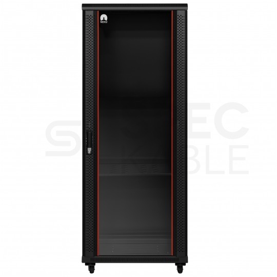OUTLET Szafa stojąca RACK 19" 42U 600x1000mm drzwi szklane czarna NEKU FLR + wyposażenie